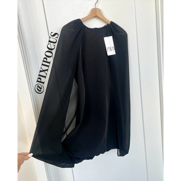 ZARA CAPE STYLE MINI DRESS BLACK M - Picture 11 of 13